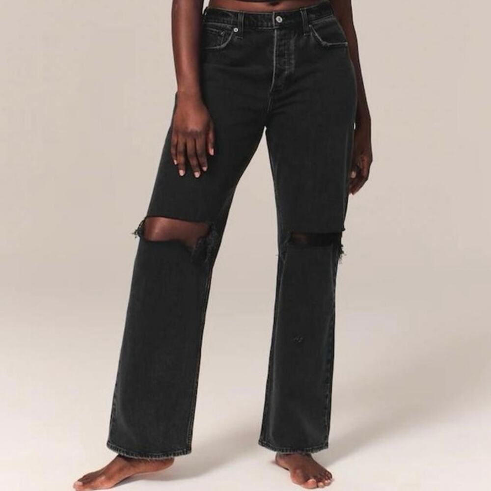 Black Abercrombie & Fitch The 90s Baggy Low Rise Distressed Denim